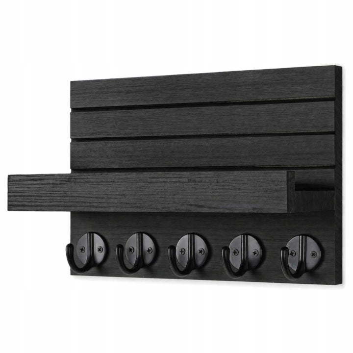 Wandgarderobe aus Holz mit Ablage und Haken Schwarz