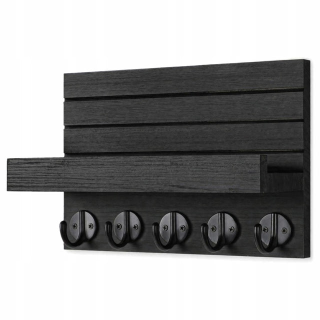 Wandgarderobe aus Holz mit Ablage und Haken Schwarz