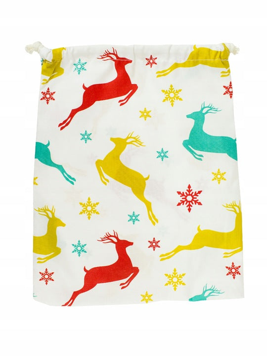 Weihnachts-Baumwollbeutel 25x30cm BUNTE RENTIERE