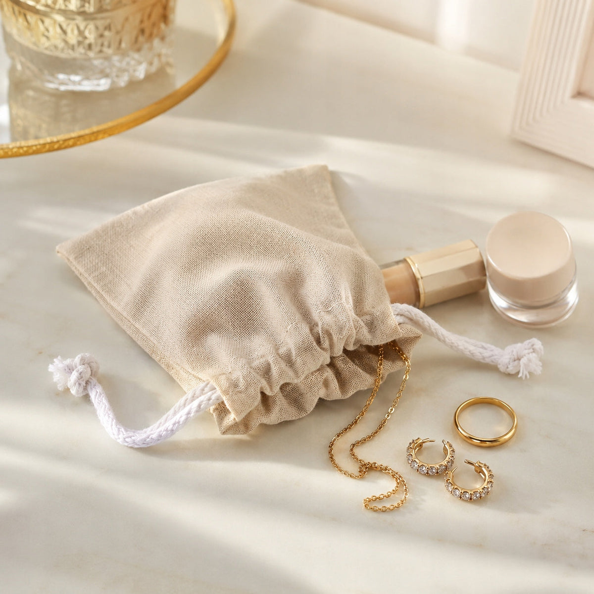 Baumwollbeutel mit Kordelzug 10 x 15 cm, Beige