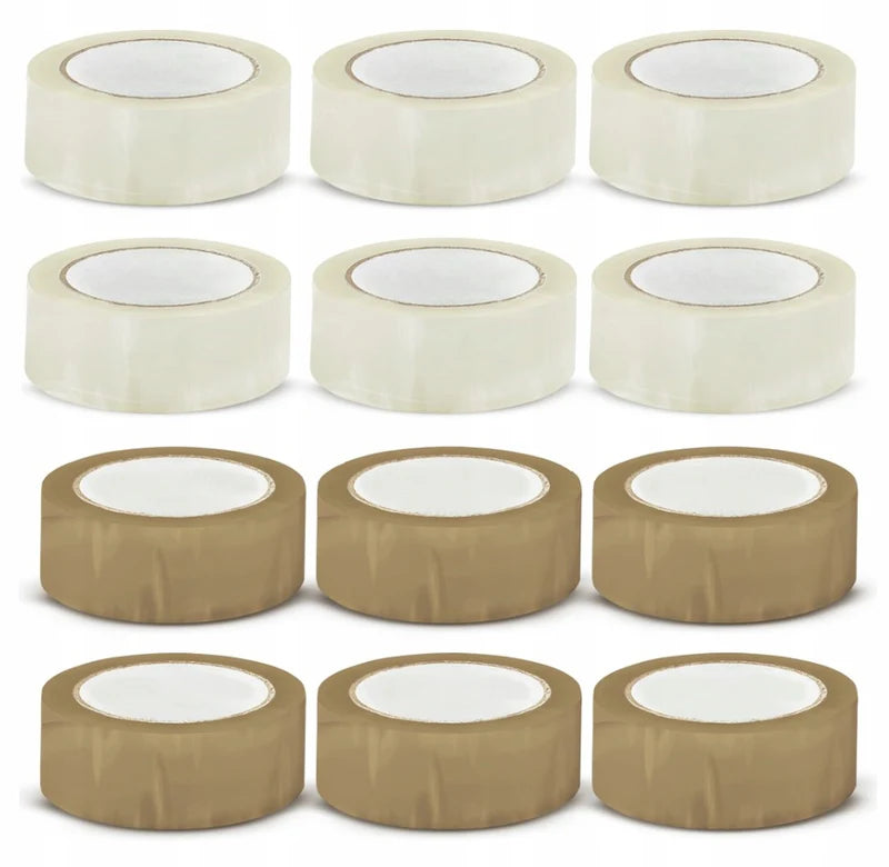 Verpackungsklebeband 48/100y Transparent + Braun 90 m 55 µm – 12 Stück