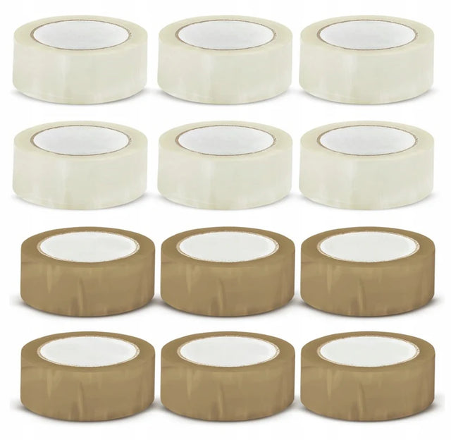 Verpackungsklebeband 48/100y Transparent + Braun 90 m 55 µm – 12 Stück