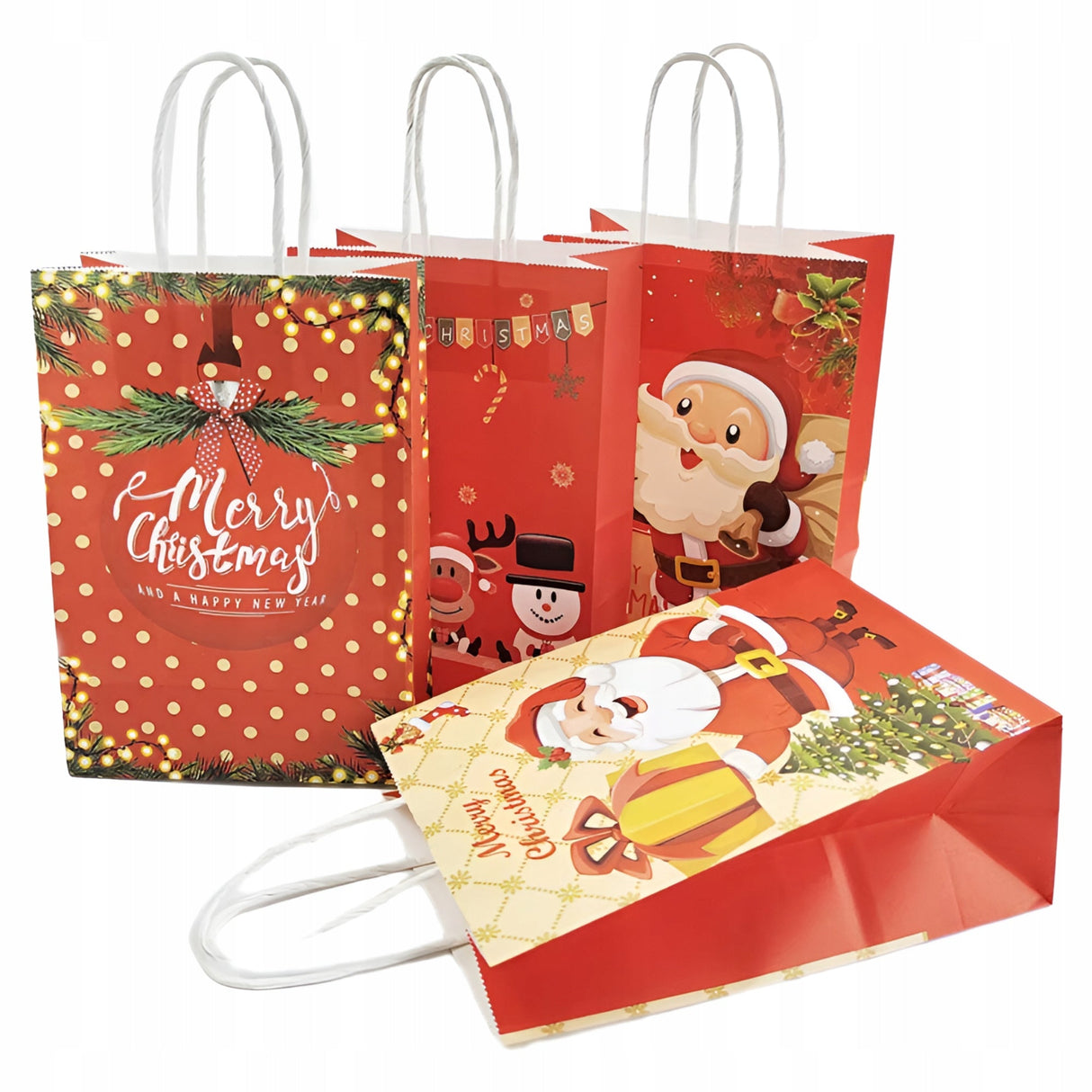 Papiertüte mit gedrehtem Henkel 330x120x260mm rot Weihnachtsmann 4St.