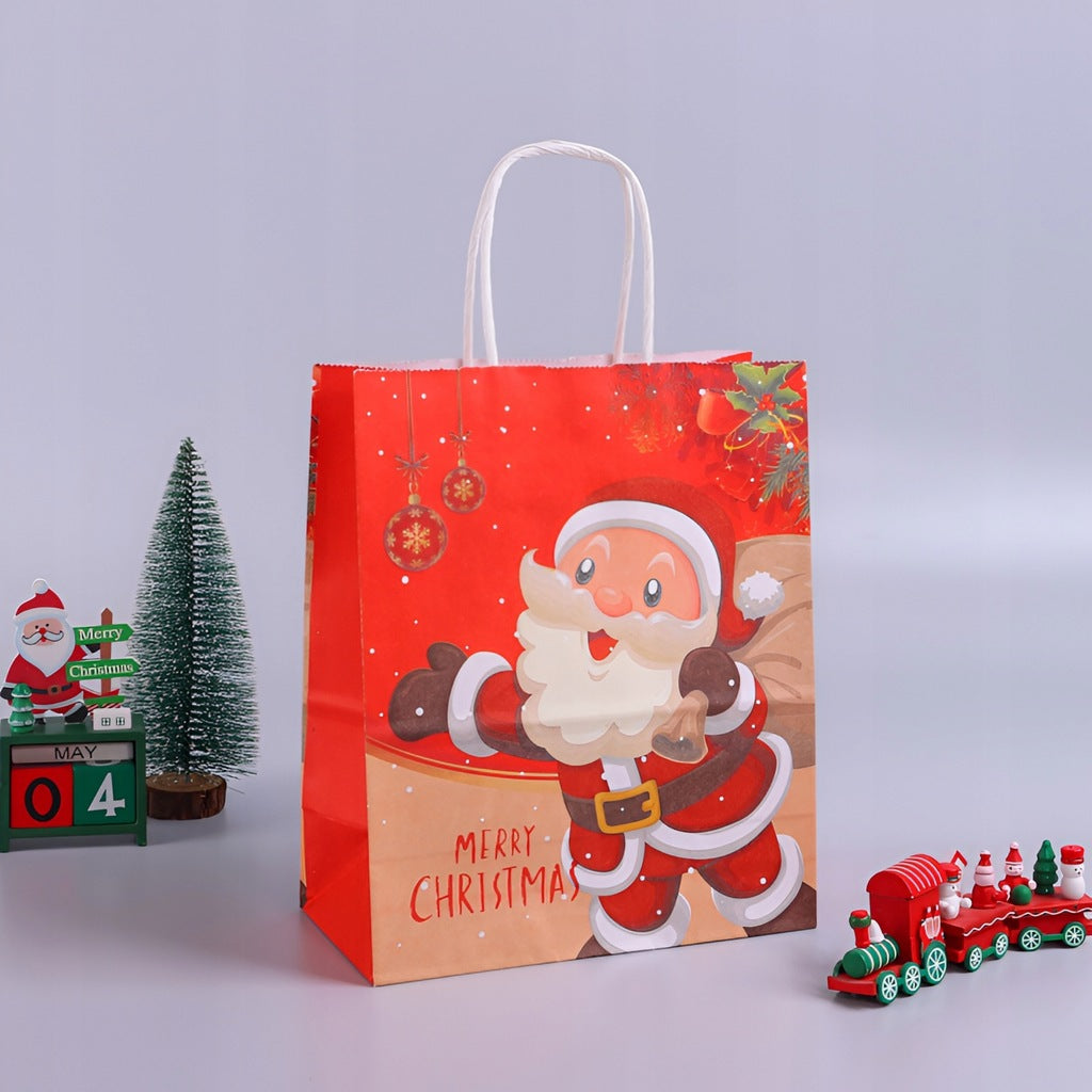 Papiertüte mit gedrehtem Henkel 270x110x210mm rot Weihnachtsmann 4St.