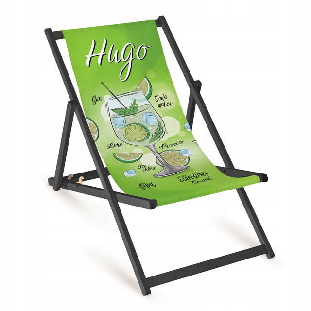 Schwarzer Holz-Liegestuhl mit Fullprint-Druck