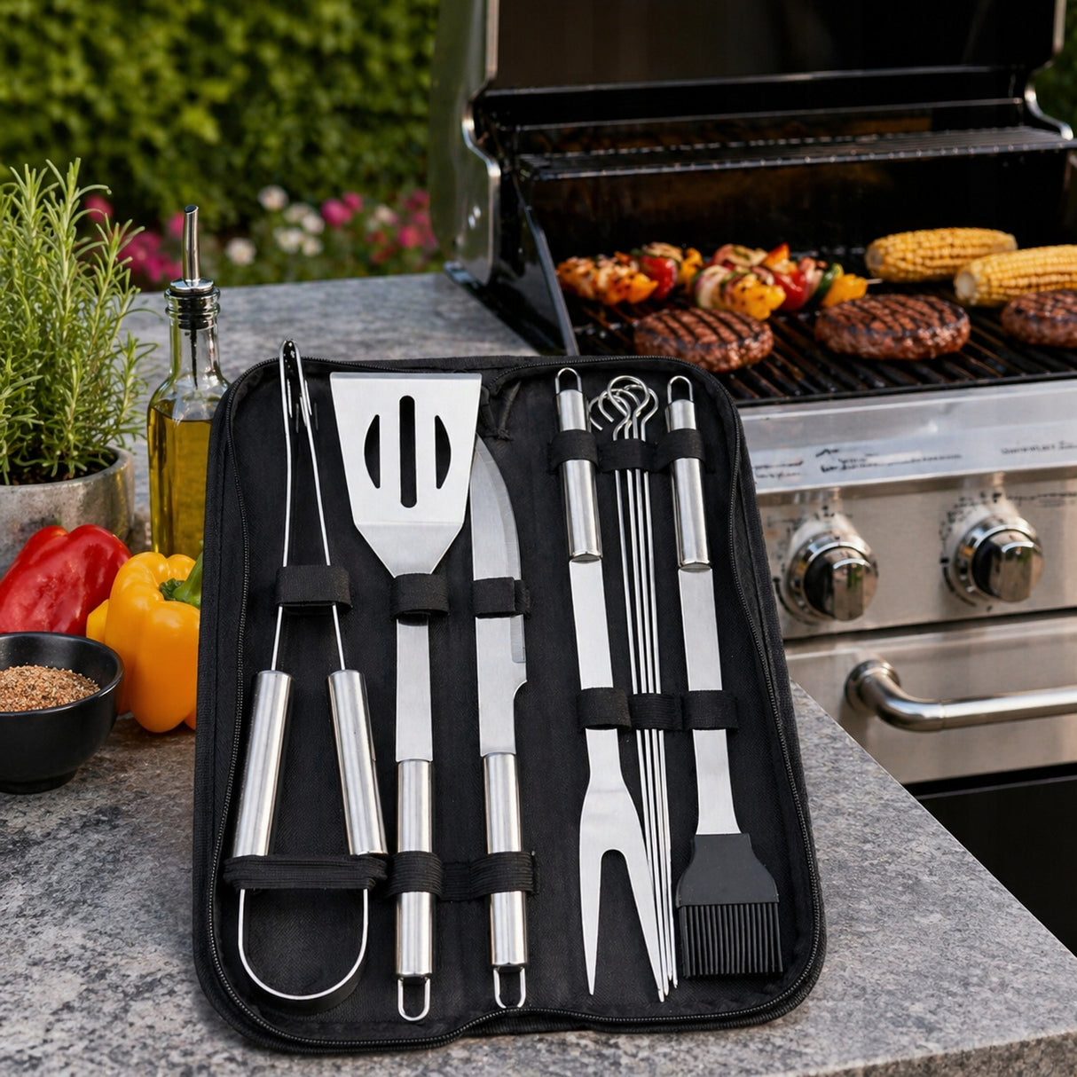 Grillbesteck-Set 9-teilig Edelstahl inkl. Etui