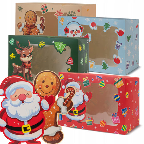 Weihnachtliche Geschenkboxen mit Sichtfenster, 4 Stück