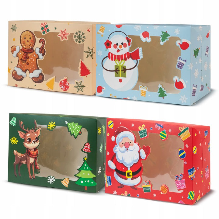 Weihnachtliche Geschenkboxen mit Sichtfenster, 4 Stück
