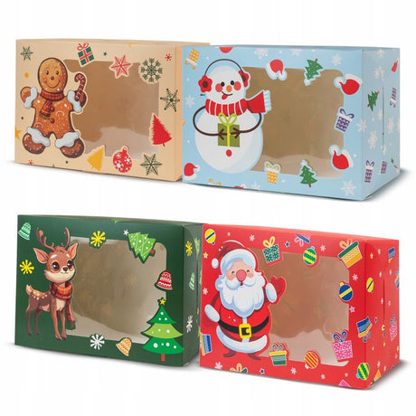 Weihnachtliche Geschenkboxen mit Sichtfenster, 4 Stück