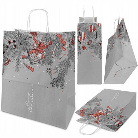Set Weihnachts-Papiertragetaschen, 12 Stück, Marineblau, Grau und Rot