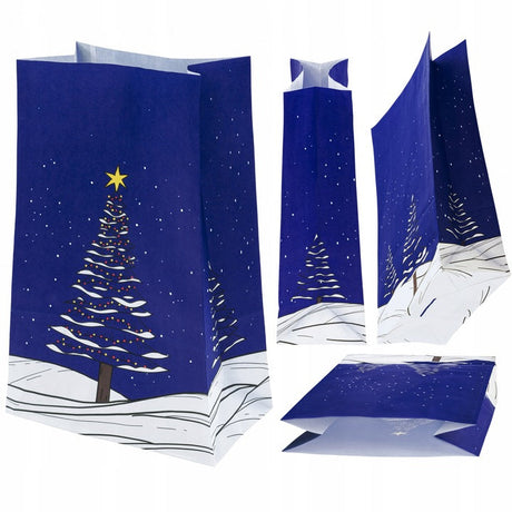 Set Weihnachts-Papiertragetaschen, 12 Stück, Marineblau, Grau und Rot