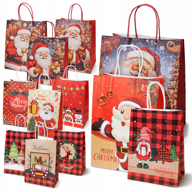 Set Weihnachts-Papiertragetaschen, 12 Stück, Rot