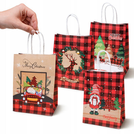 Set Weihnachts-Papiertragetaschen, 12 Stück, Rot