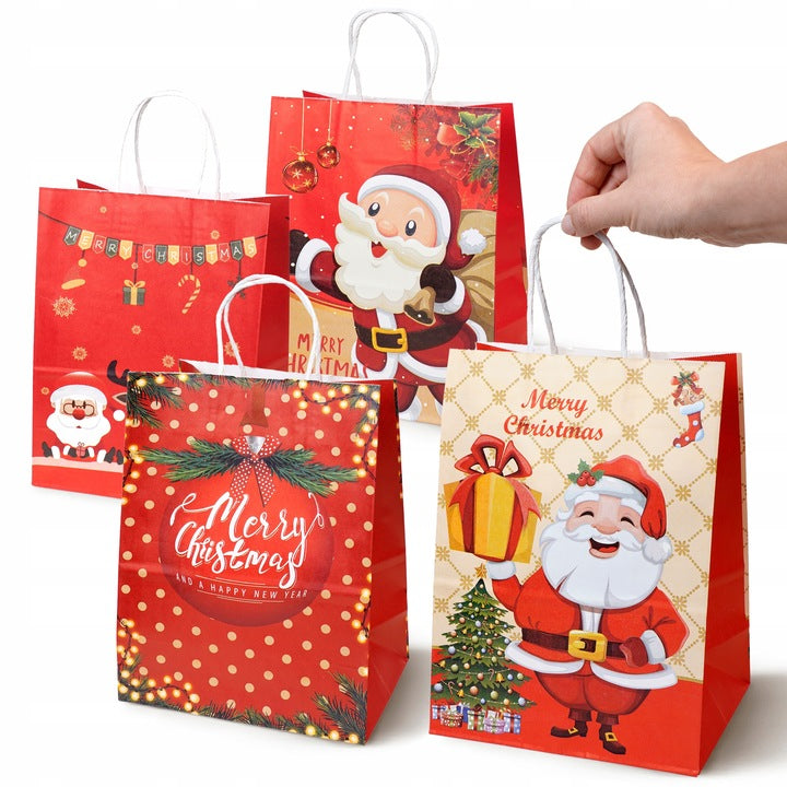 Set Weihnachts-Papiertragetaschen, 12 Stück, Rot