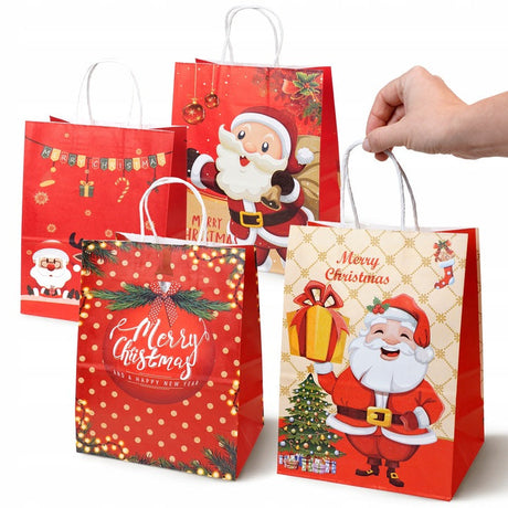 Set Weihnachts-Papiertragetaschen, 12 Stück, Rot