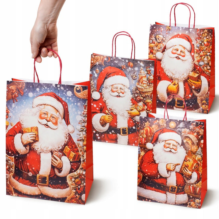 Set Weihnachts-Papiertragetaschen, 12 Stück, Rot