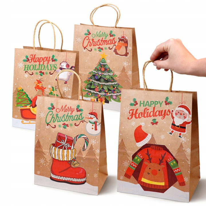 Set Weihnachts-Papiertragetaschen, 12 Stück, Happy Holiday
