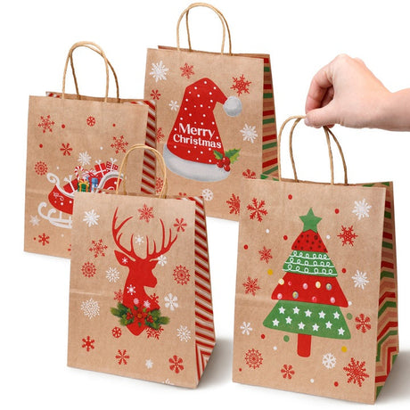 Set Weihnachts-Papiertragetaschen, 12 Stück, Karo