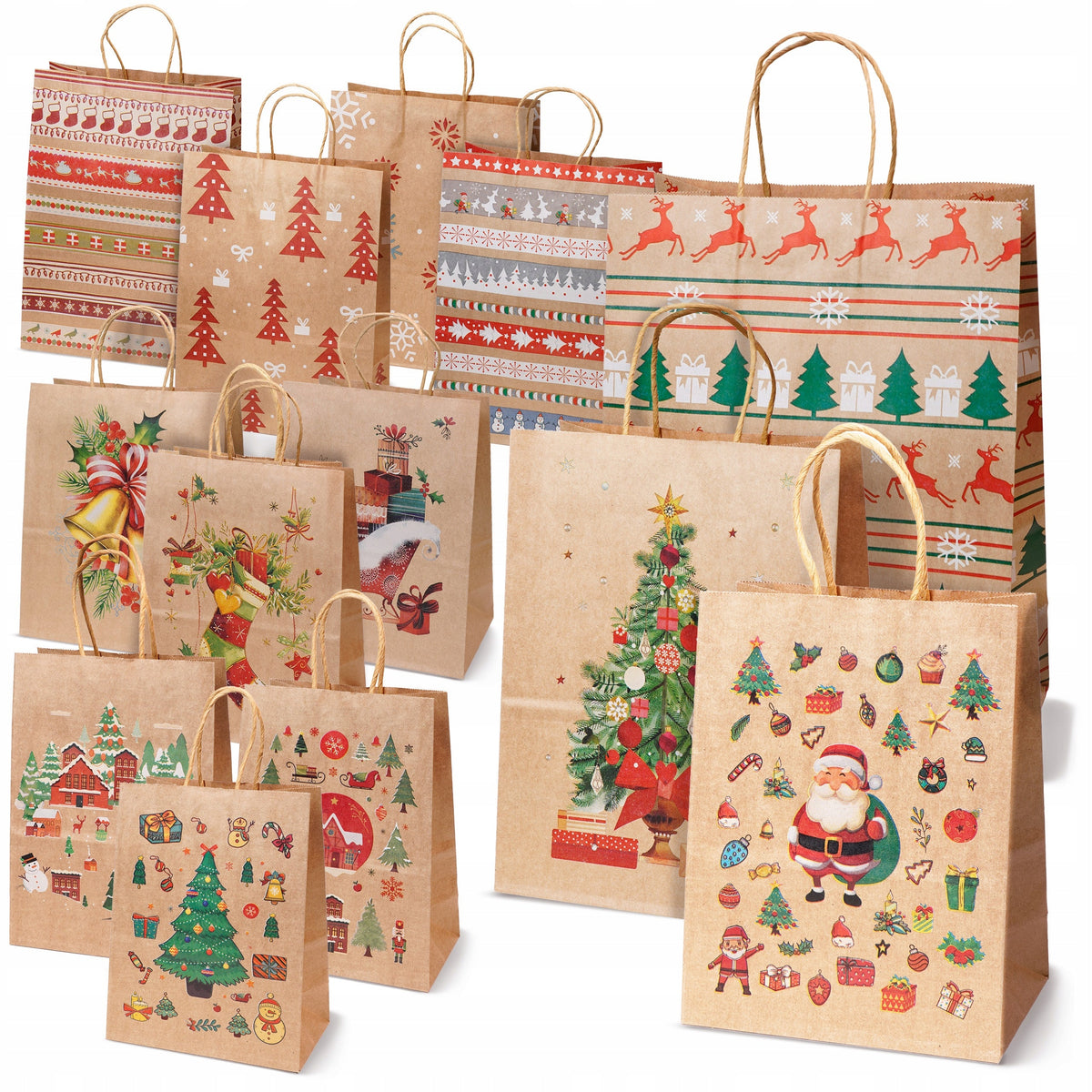 Set Weihnachts-Papiertragetaschen, 12 Stück, Weihnachtsmann