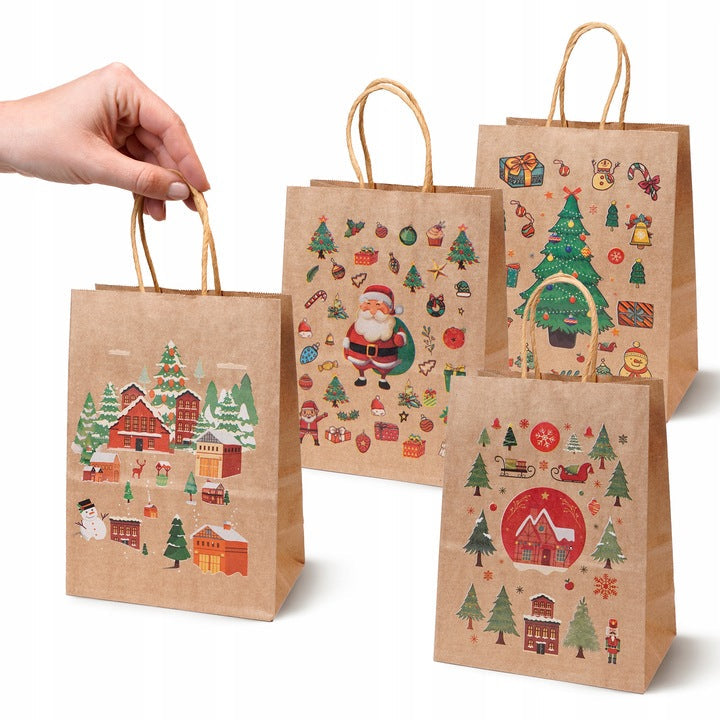 Set Weihnachts-Papiertragetaschen, 12 Stück, Weihnachtsmann
