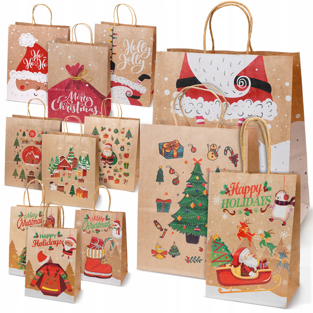 Set Weihnachts-Papiertragetaschen, 12 Stück, Merry Christmas