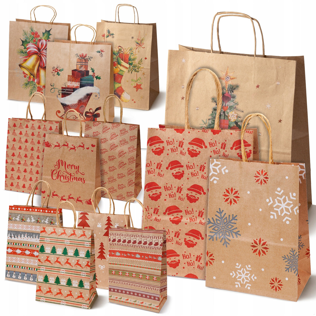 Set Weihnachts-Papiertragetaschen, 13 Stück