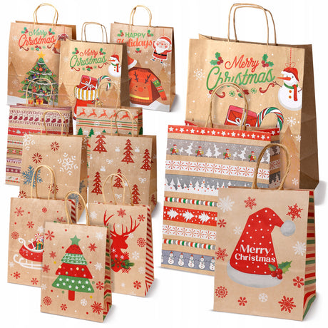 Set Weihnachts-Papiertragetaschen, 13 Stück, Merry Christmas
