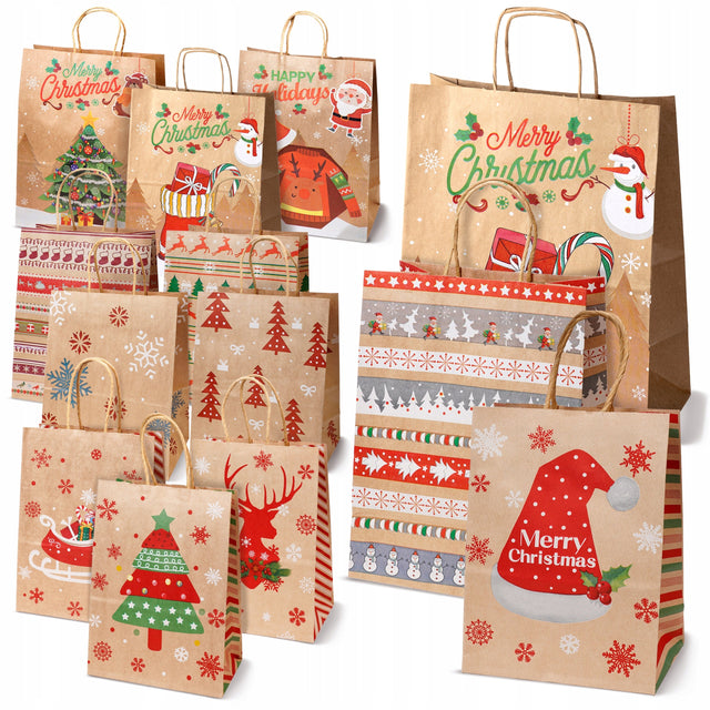Set Weihnachts-Papiertragetaschen, 13 Stück, Merry Christmas