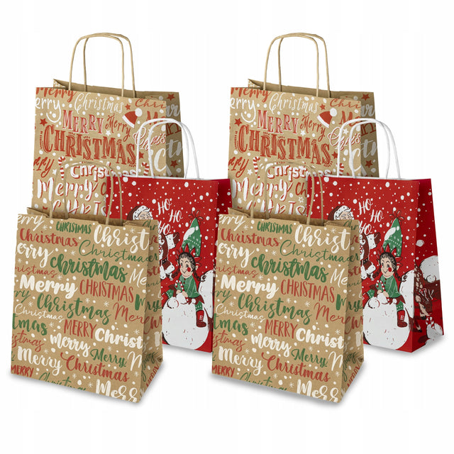Set Weihnachts-Papiertragetaschen, 6 Stück