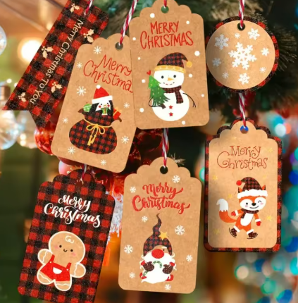 Tischkarten für Geschenke Schneemann-Weihnachtsbaum-Gnom 50 Stück