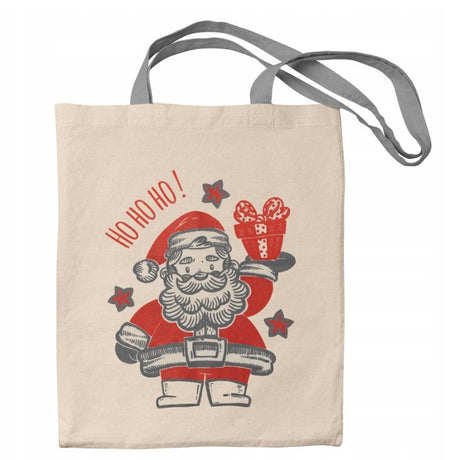 Baumwolltasche 380x420mm ecru mit Weihnachtsmann-Motiv