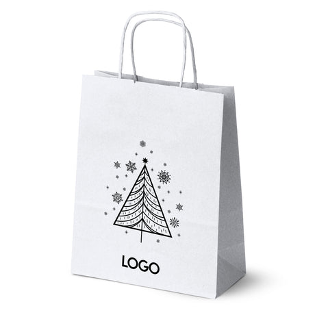 Weihnachts-Papiertragetasche mit Ihrem Logo 180×80×225 mm Weiß