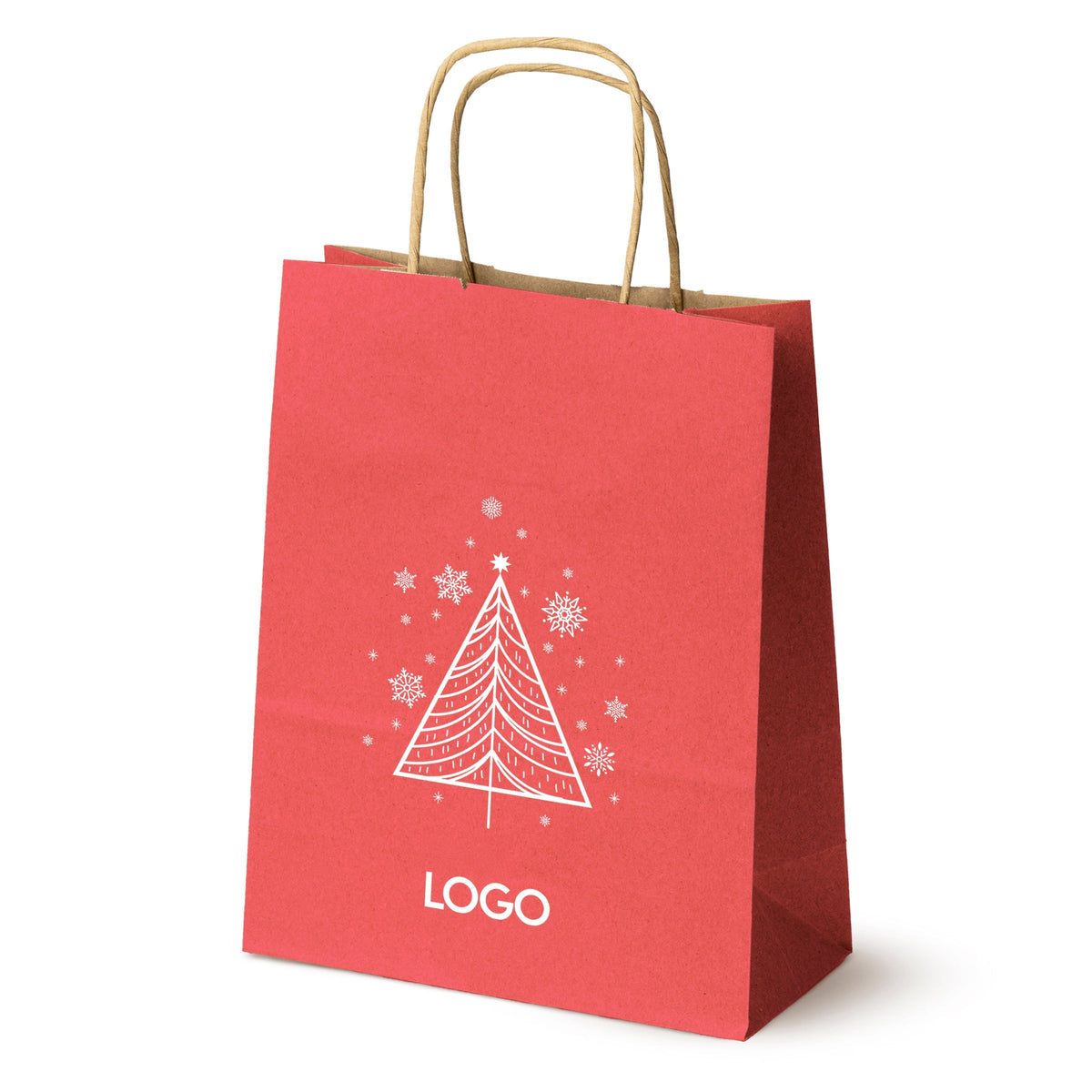 Weihnachts-Papiertragetasche mit Logo, Motiv SW-01, 18+8x22,5 cm, Rot