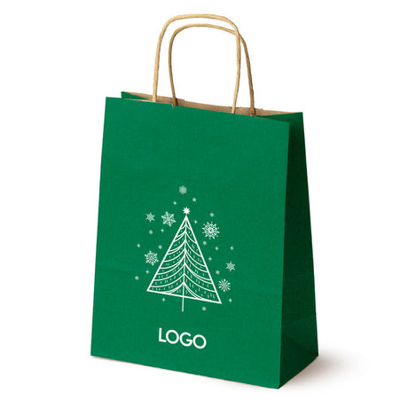 Weihnachts-Papiertragetasche mit Ihrem Logo 180×80×225 mm Dunkelgrün
