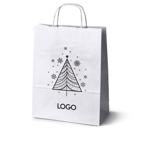 Weihnachts-Papiertragetasche mit Ihrem Logo 240×100×320 mm Weiß