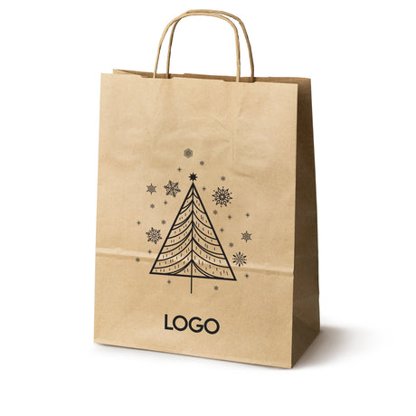 Weihnachts-Papiertragetasche mit Ihrem Logo 240×100×320 mm Braun (Kraft)