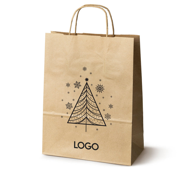 Weihnachts-Papiertragetasche mit Logo, Motiv SW-01, 24+10x32 cm, Braun (Kraft)