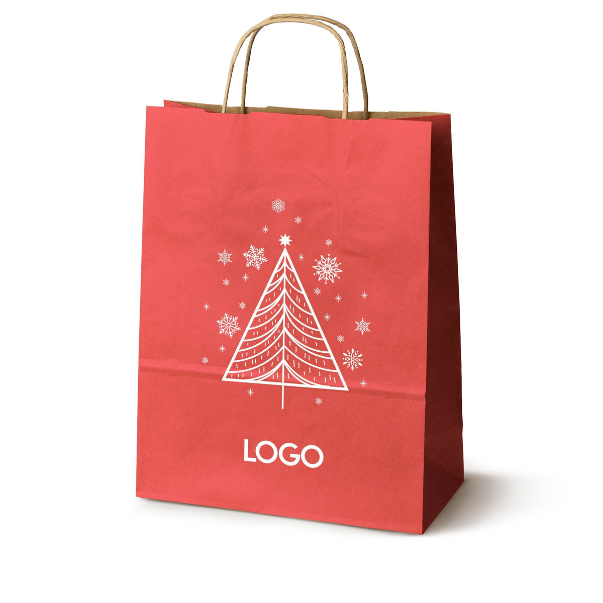 Weihnachts-Papiertragetasche mit Logo, Motiv SW-01, 24+10x32 cm, Rot