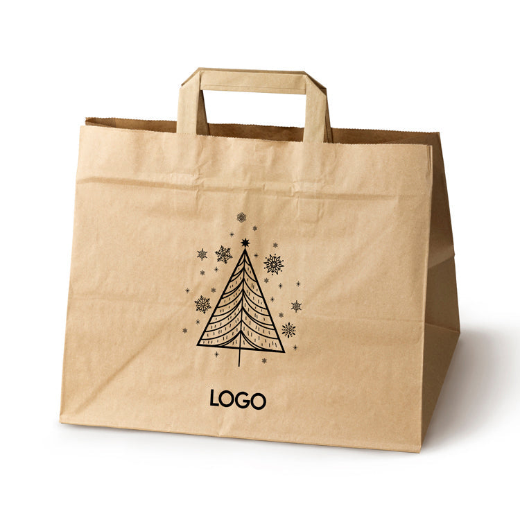Weihnachts-Papiertragetasche mit Logo, Motiv SW-01, 32+22x24,5 cm, Braun (Kraft)