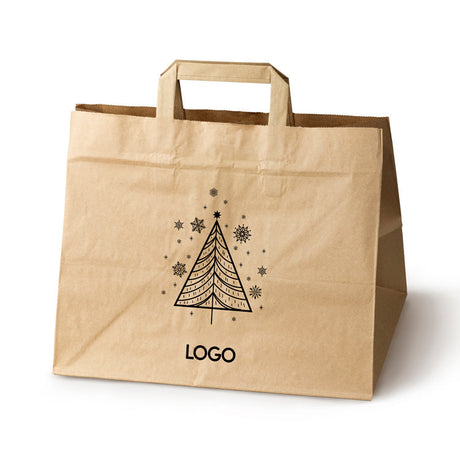 Weihnachts-Papiertragetasche mit Ihrem Logo 320×220×245 mm Braun (Kraft)