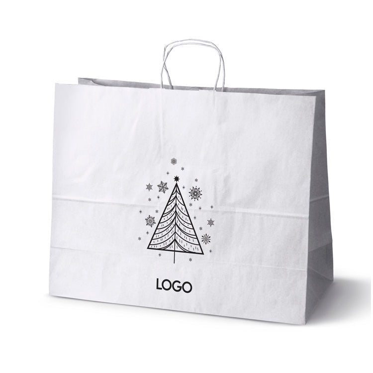 Weihnachts-Papiertragetasche mit Logo, Motiv SW-01, 50+18x39 cm, Weiß