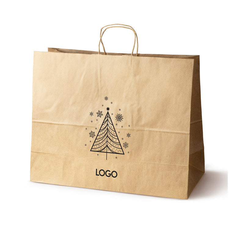 Weihnachts-Papiertragetasche mit Logo, Motiv SW-01, 50+18x39 cm, Braun (Kraft)