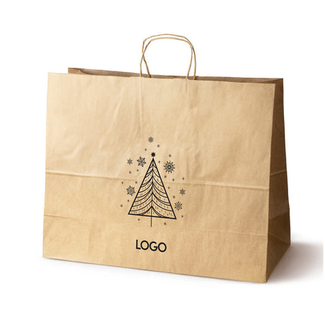 Weihnachts-Papiertragetasche mit Ihrem Logo 500×180×390 mm Braun (Kraft)