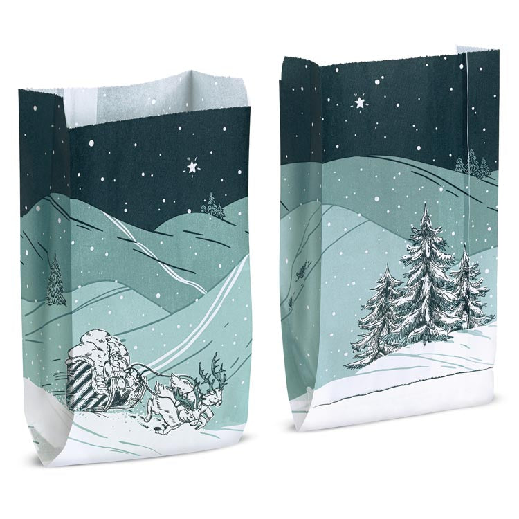 Weihnachts-Blockbodenbeutel 12+5x22 cm, Tannenbaum, 25 Stück