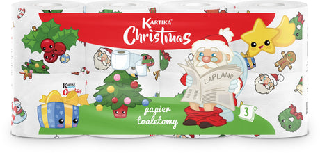 Weihnachts-Toilettenpapier 3-lagig, 8 Rollen, Weihnachtsmann-Kartika-Muster