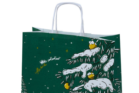 Weihnachtspapiertüte 240x100x320mm Grüner Weihnachtsbaum