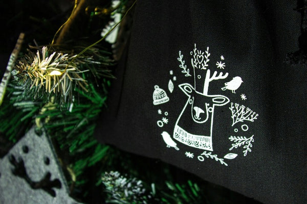 Weihnachtsbeutel aus Baumwolle 15x20cm BLACK RENTIER 145g