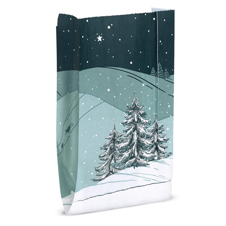 Weihnachts-Blockbodenbeutel 12+5x22 cm, Tannenbaum, 25 Stück