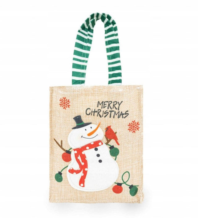 Jutebeutel 150x40x190mm Beige mit Schneemann FROHE WEIHNACHTEN