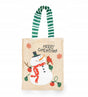 Jutebeutel 150x40x190mm Beige mit Schneemann FROHE WEIHNACHTEN